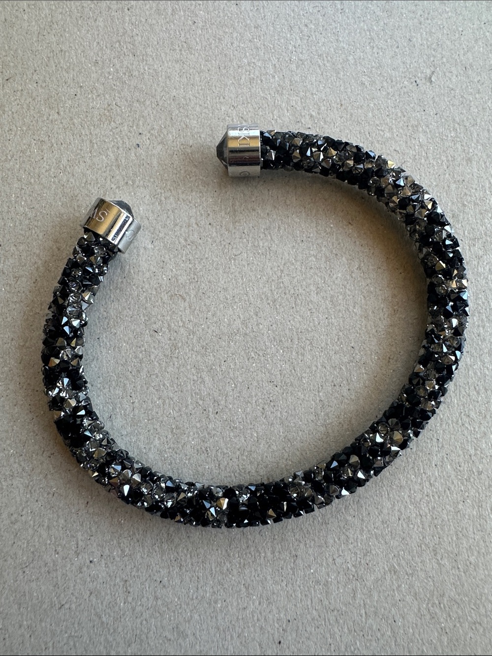 Swarovski Black Crystal Faceted Open Cuff Bracelet Size M